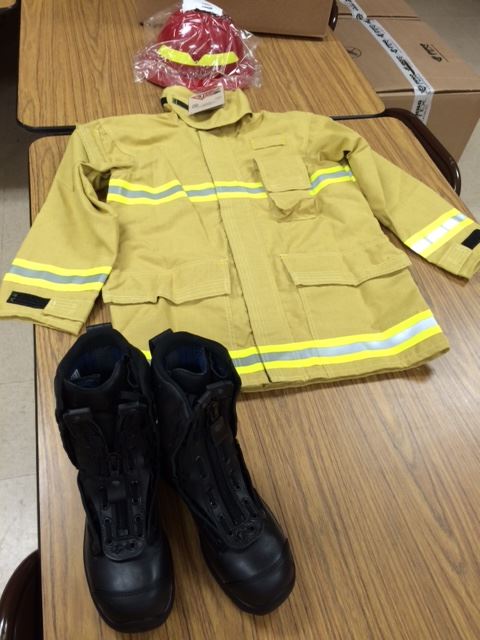 Wildland firefighting equipment including Coat, Boots, Captain Helmet